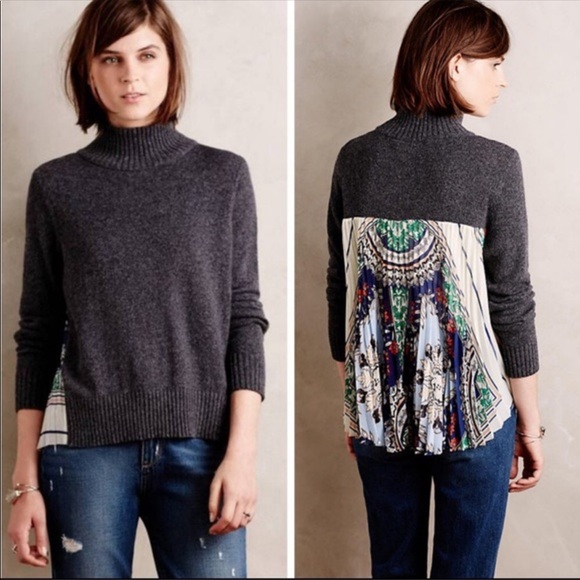 Anthropologie Sweaters - Anthro Moth Rona Gray Turtleneck Pleated Sweater